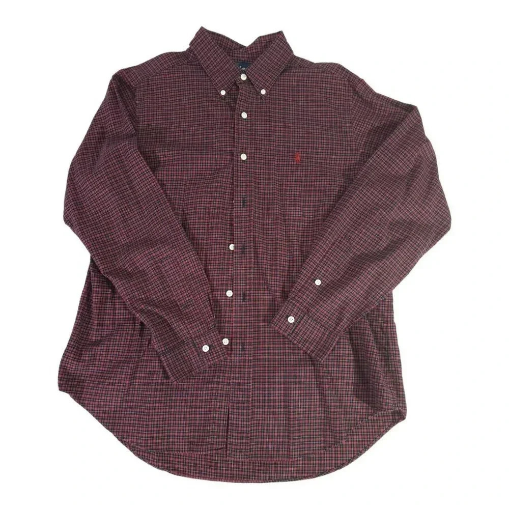 Ralph Lauren Black Red Black Watch Plaid Men Size L Classic Fit Button Up Shirt